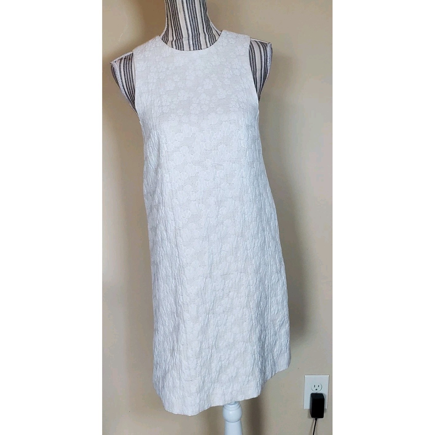 Halogen Dress Xs P Ivory Lace Tectured Linen Blend Shift Dress Coastal Summer